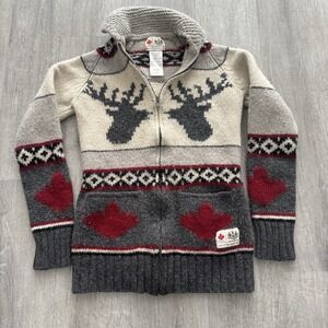 Hudson's Bay 2010 Vancouver Olympics Elk Knit Canada Cardigan Sweater XS Shrunk